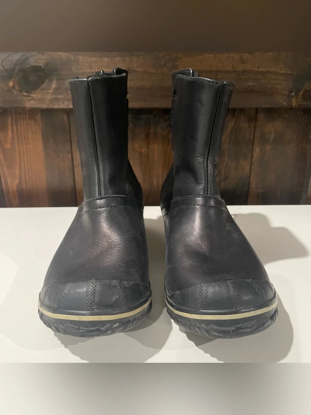 Sorel Womens 8.5 Black Slimboot‎ Leather Pull On Rain Boots Waterproof Granola
